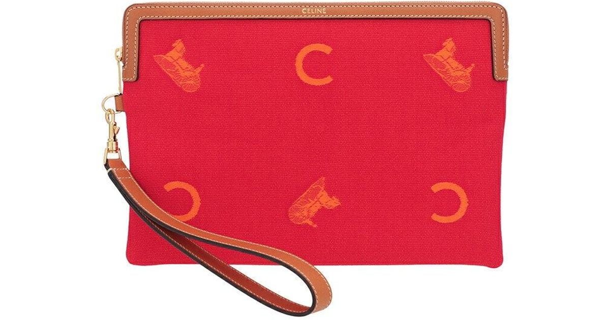 Celine Small Triomphe Logo-Print Pouch in Red | Lyst UK