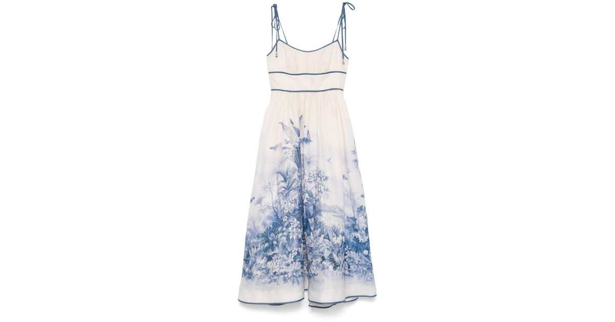 Zimmermann Wylie Picnic Midi Dress in Blue | Lyst