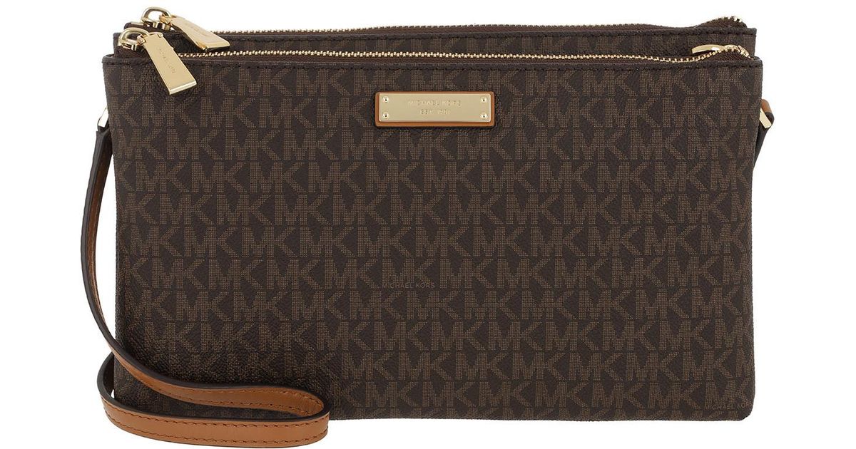 Michael Kors Synthetic Double Zip Crossbody Bag Brown Lyst