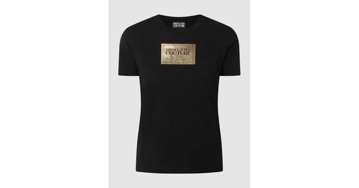 Versace Jeans Couture Denim T-Shirt mit Logo in Gold-Optik in Schwarz