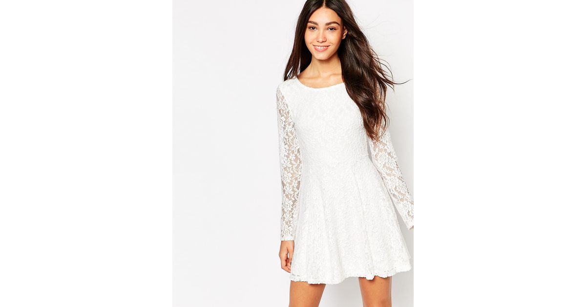 white lace skater dress with sleeves