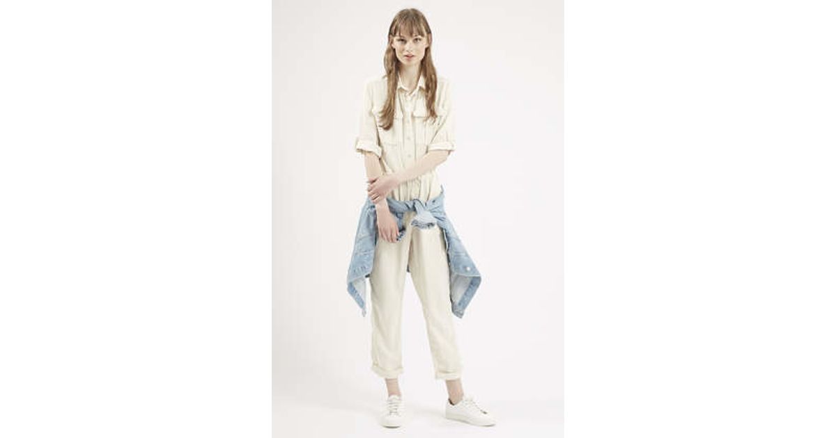 ecru denim utility jumpsuit