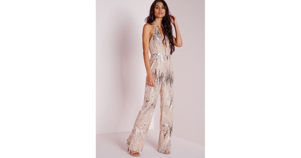 sequin halterneck jumpsuit