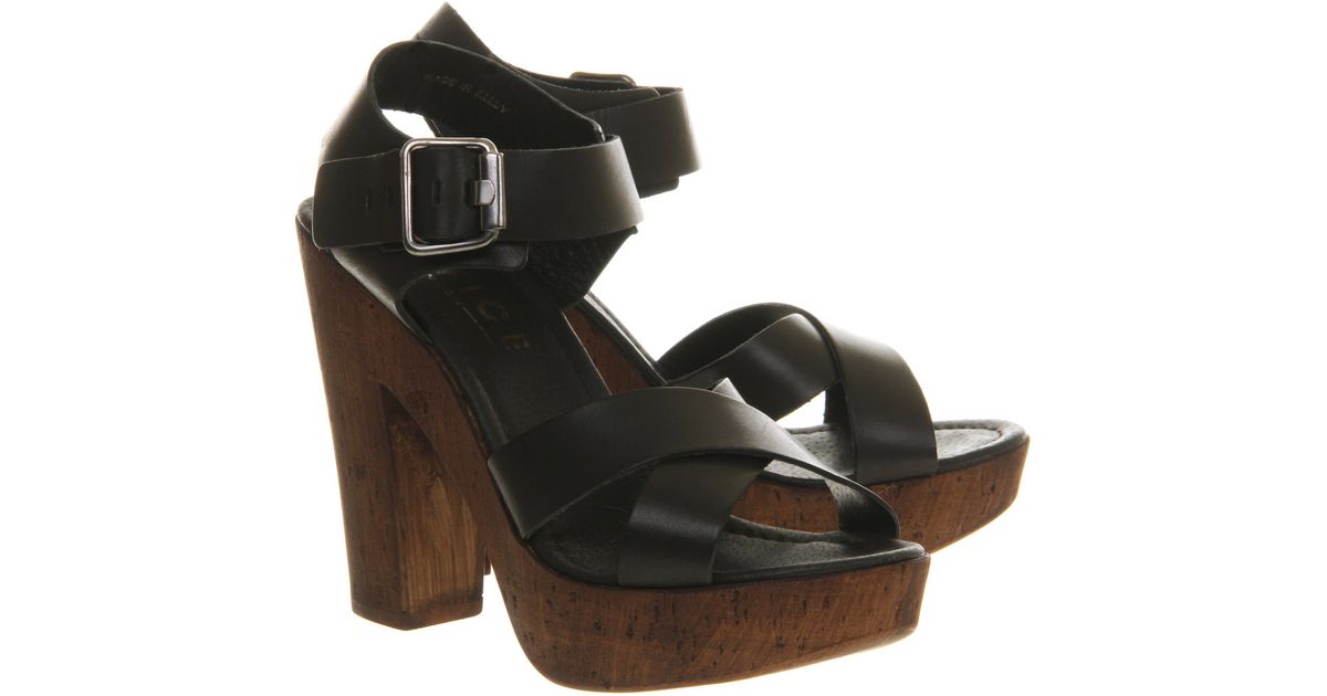 Office Jamaica Wood Leather Open Toe Platform Sandals in Black | Lyst