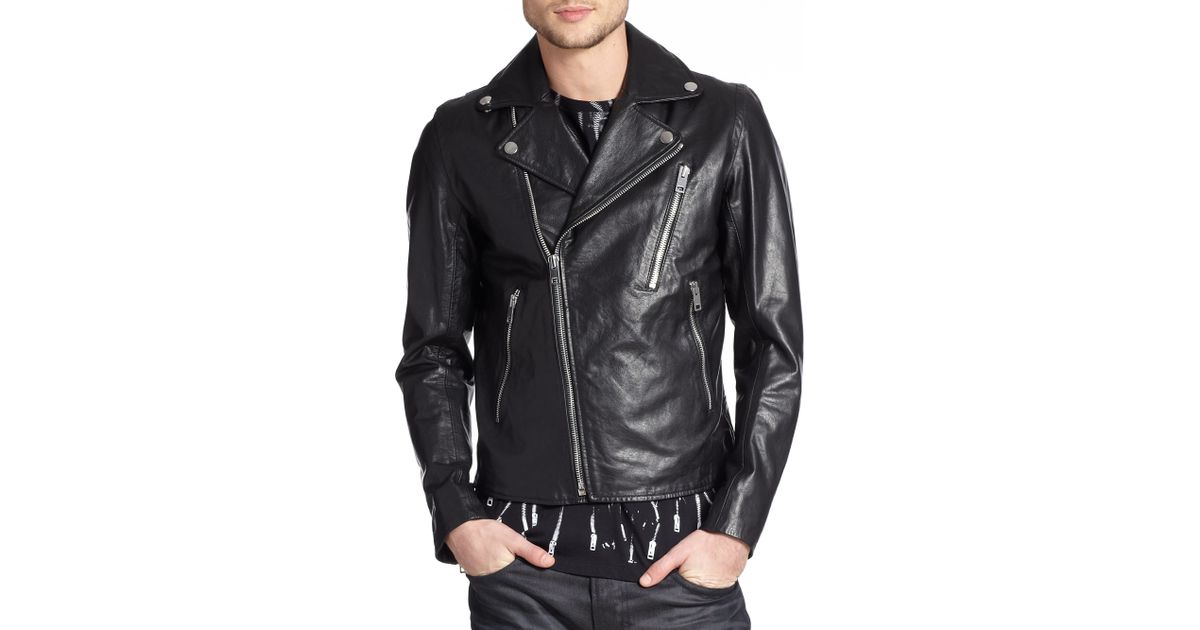DIESEL Leather Moto Jacket in Black for Men | Lyst