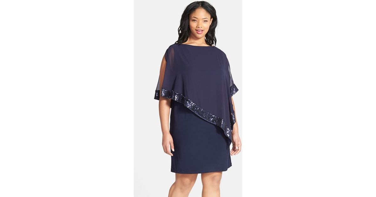sheath dress with chiffon overlay