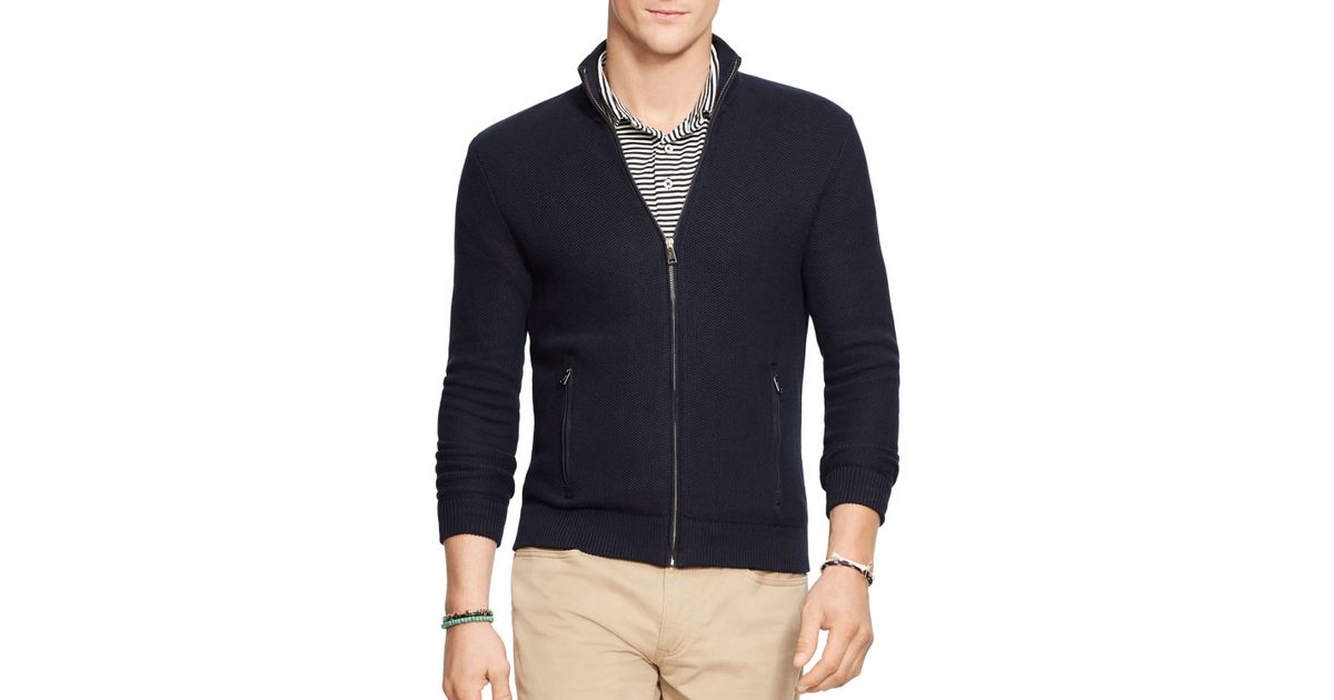 Polo Ralph Lauren Pima Cotton Full Zip Sweater in Black for Men | Lyst
