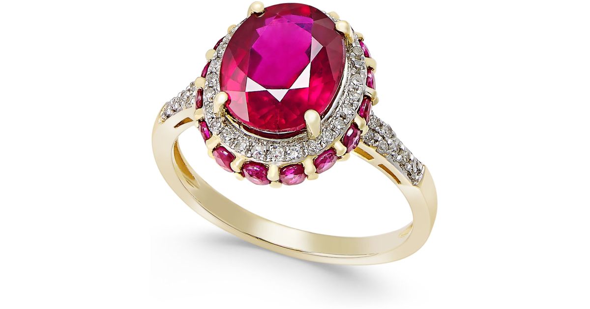 Macy&#39;s Ruby (4 Ct. T.w.) And White Sapphire (1/3 Ct. T.w.) Oval Ring In 10k Gold in Gold (Yellow ...