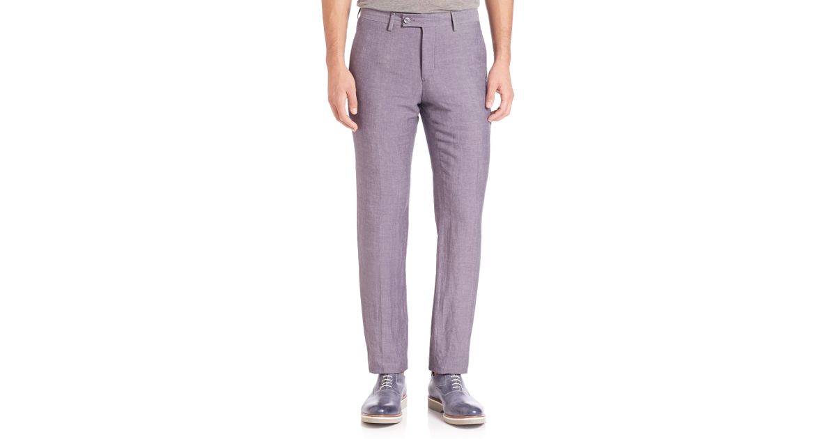 John Varvatos Austin Slim-fit Linen & Silk Dress Pants in Purple for Men |  Lyst