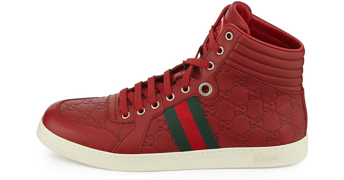 Gucci Leather High-Top Sneakers in Red 