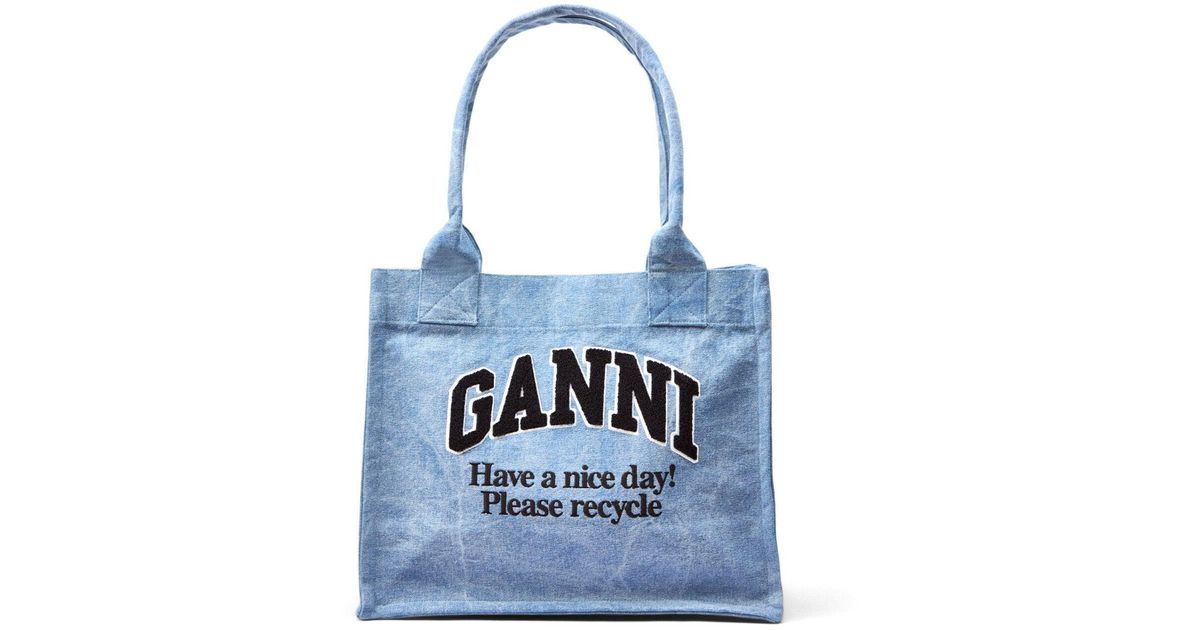 トートバッグ GANNI Logo embroidery denim shopping bag Light Blue Shopping Bag Ganni in light blue denim