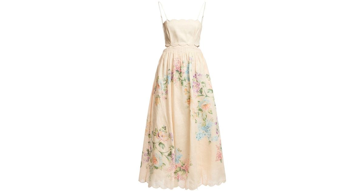 zimmermann halliday floral scallop midi dress Zimmermann Halliday Scallop Midi Dress in Cream Watercolour Size 1 / AU 6-8