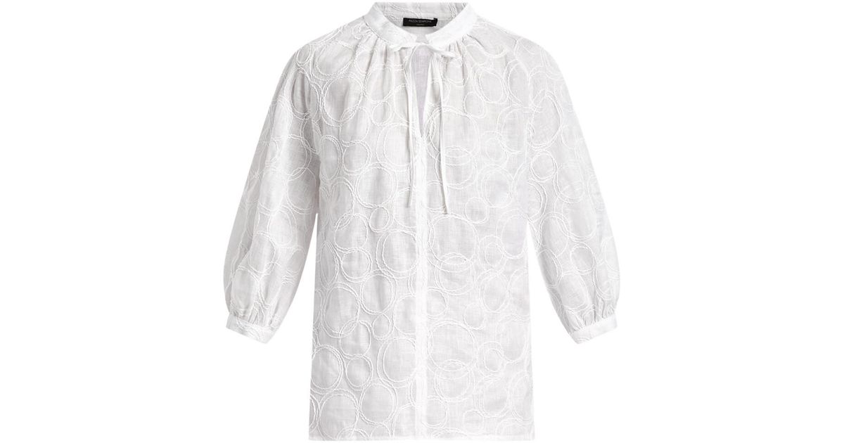 Piazza Sempione Women's Linen Blouse With Tie in White | Lyst UK