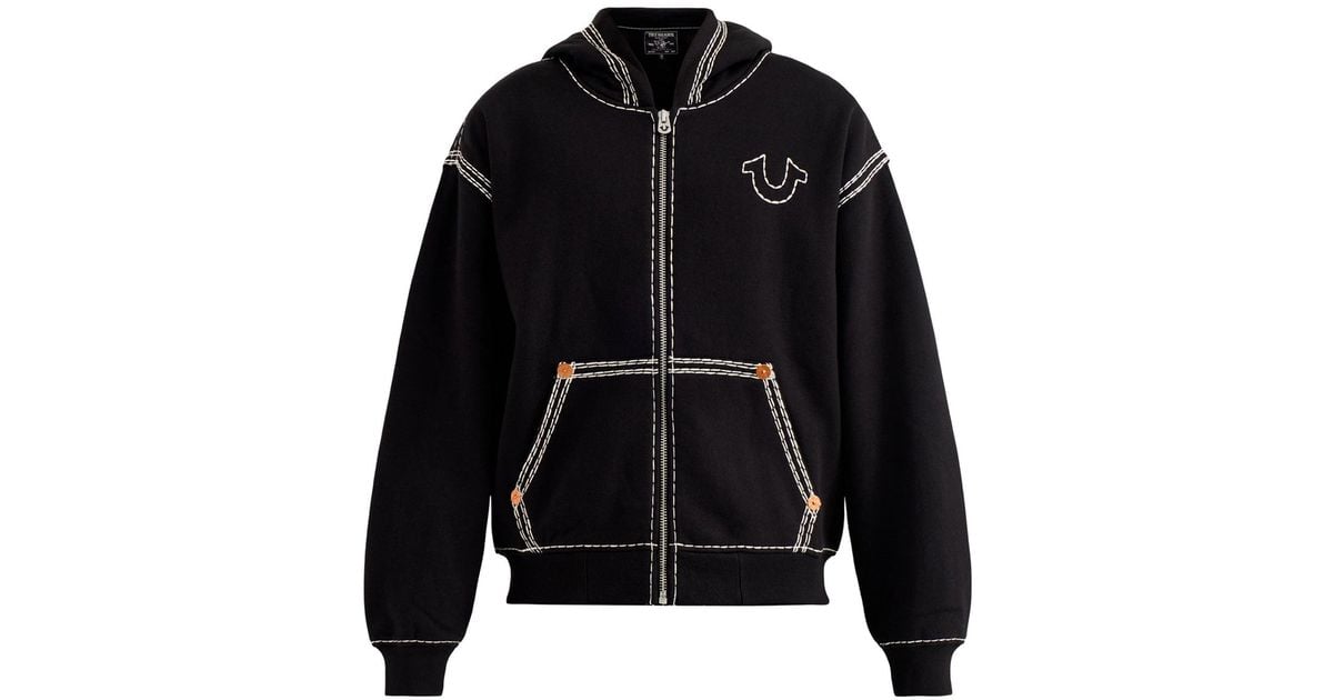 TRUE RELIGION Super Qt Cinched Zip Up Hoodie in Black for Men
