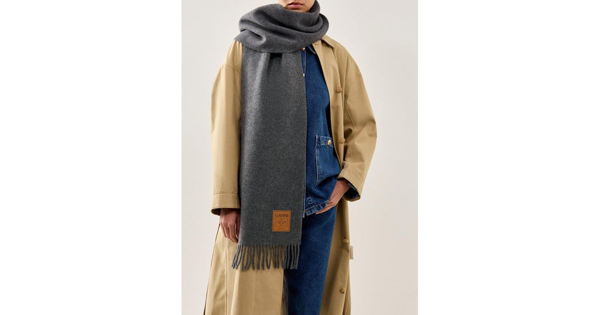 Ganni Double Face Wool Solid Scarf