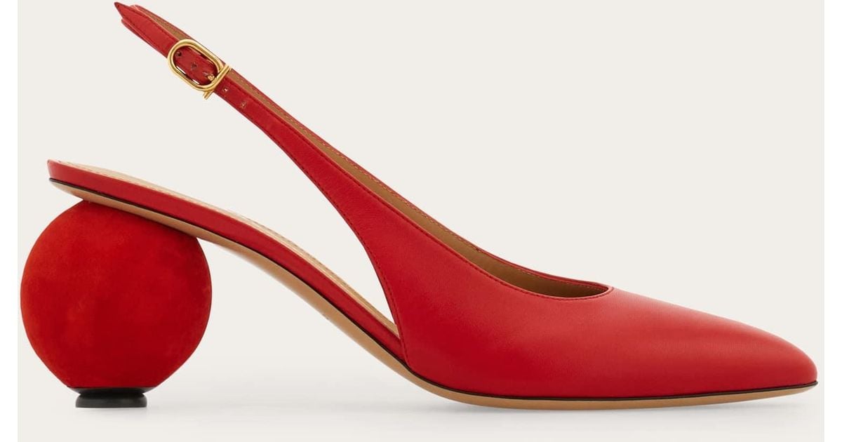 Ferragamo Spherical Heel Slingback Pump in Red | Lyst