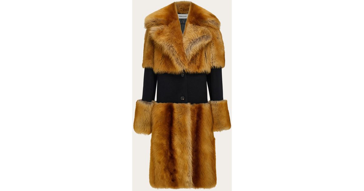 Ferragamo Shearling Coat With Wool Inlay | Lyst UK