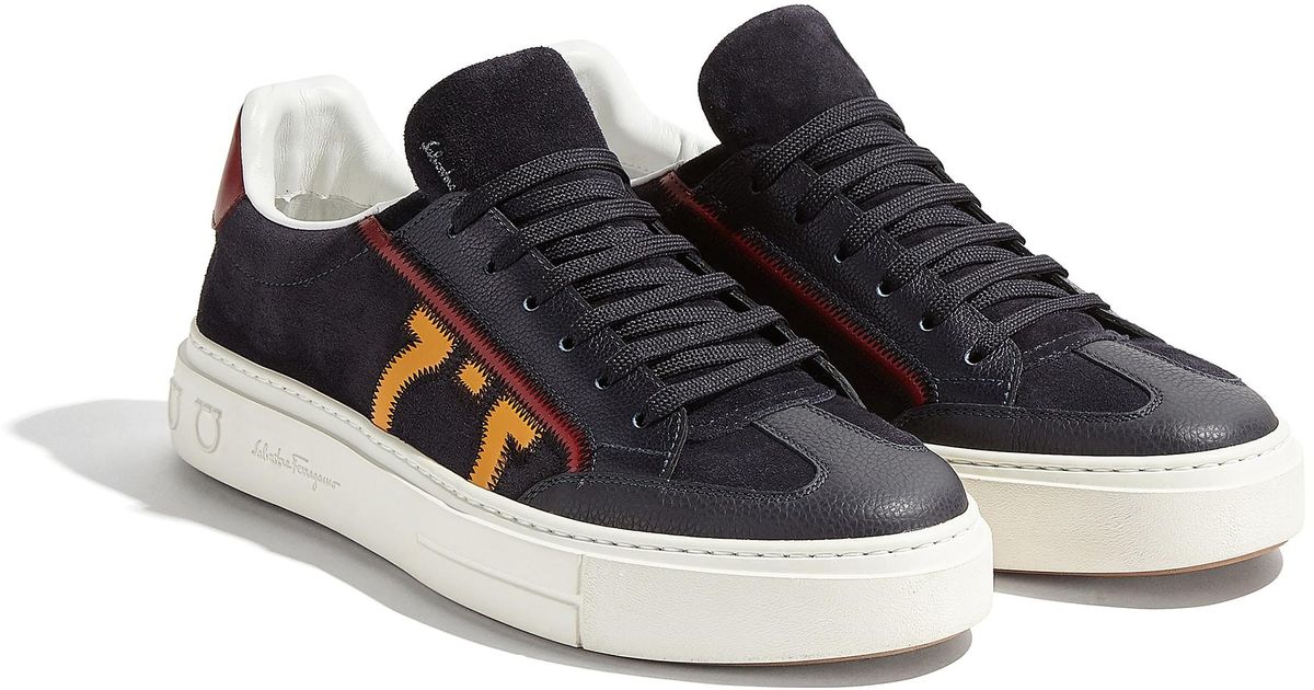 salvatore ferragamo men's borg gancini leather sneakers