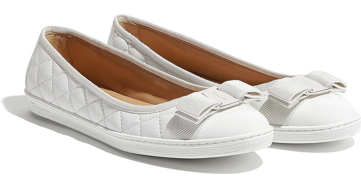 Ferragamo Leather Quilted Ballerina Sneaker Shoe In White Lyst