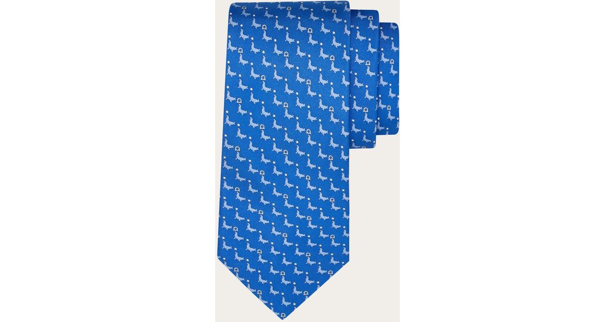 Ferragamo Seal Print Silk Tie in Blue for Men | Lyst