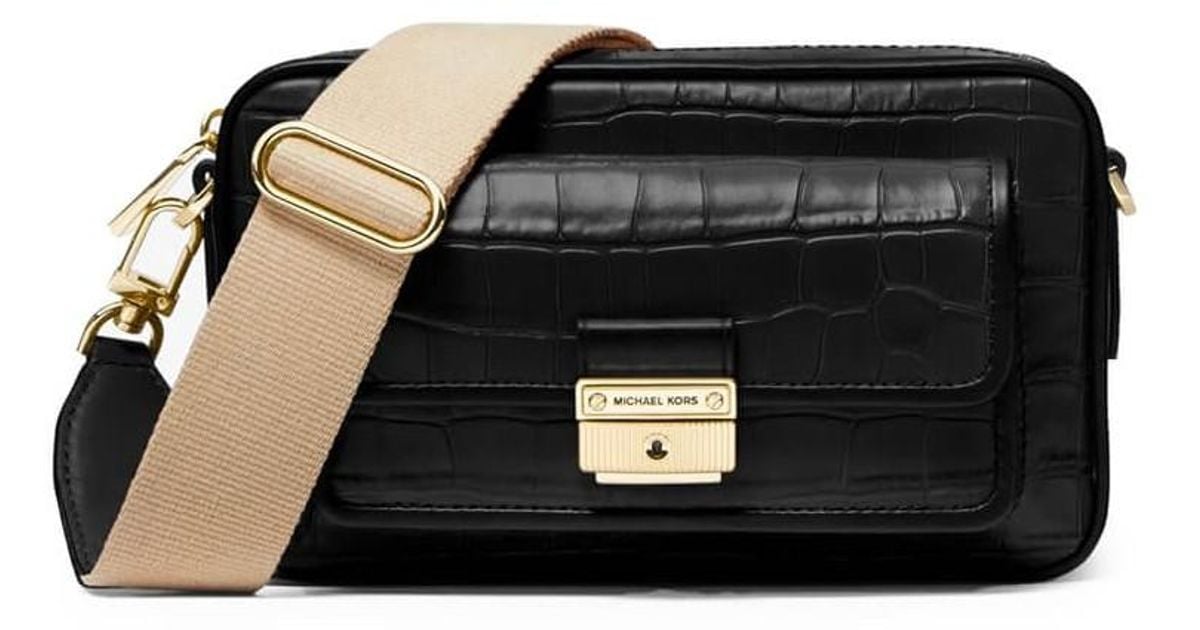 michael michael kors bradshaw medium leather pocket camera crossbody