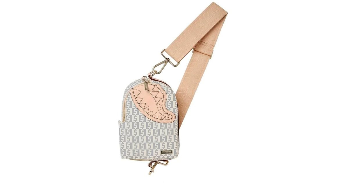 Sprayground Rose Money Checkered Backpack Crossbody in Grey (White