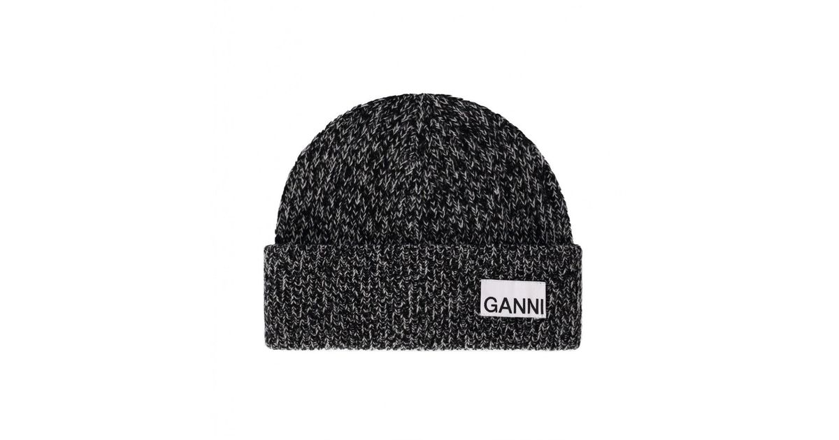 Ganni Black And White Beanie Lyst