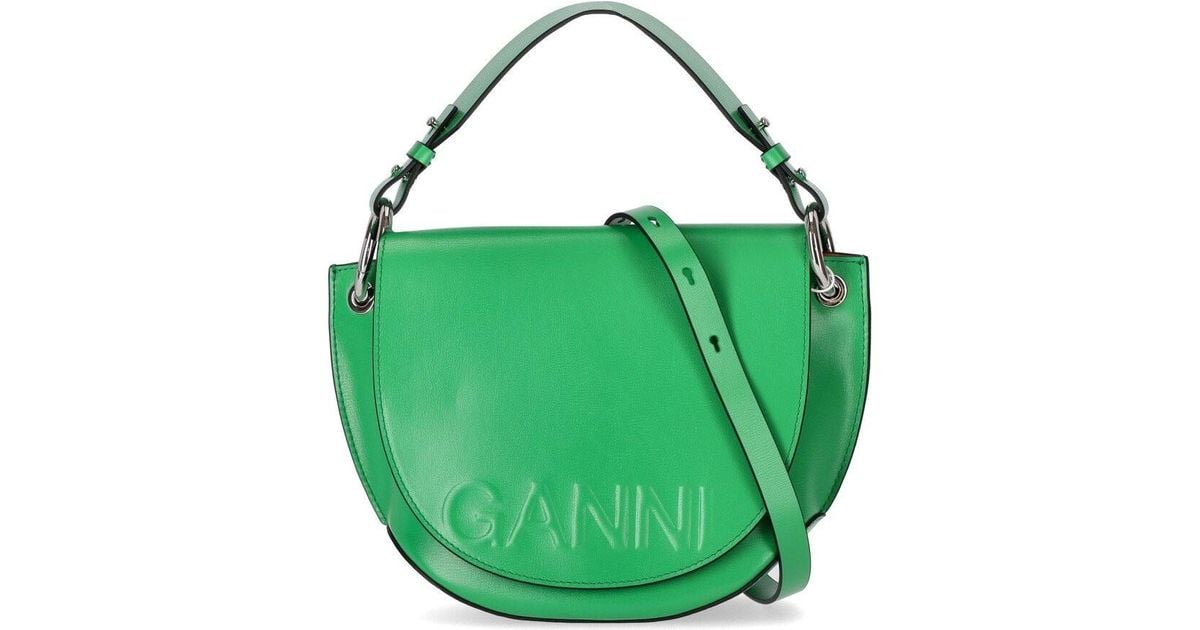 Ganni Banner Saddle Crossbody Tas in het Groen Lyst NL