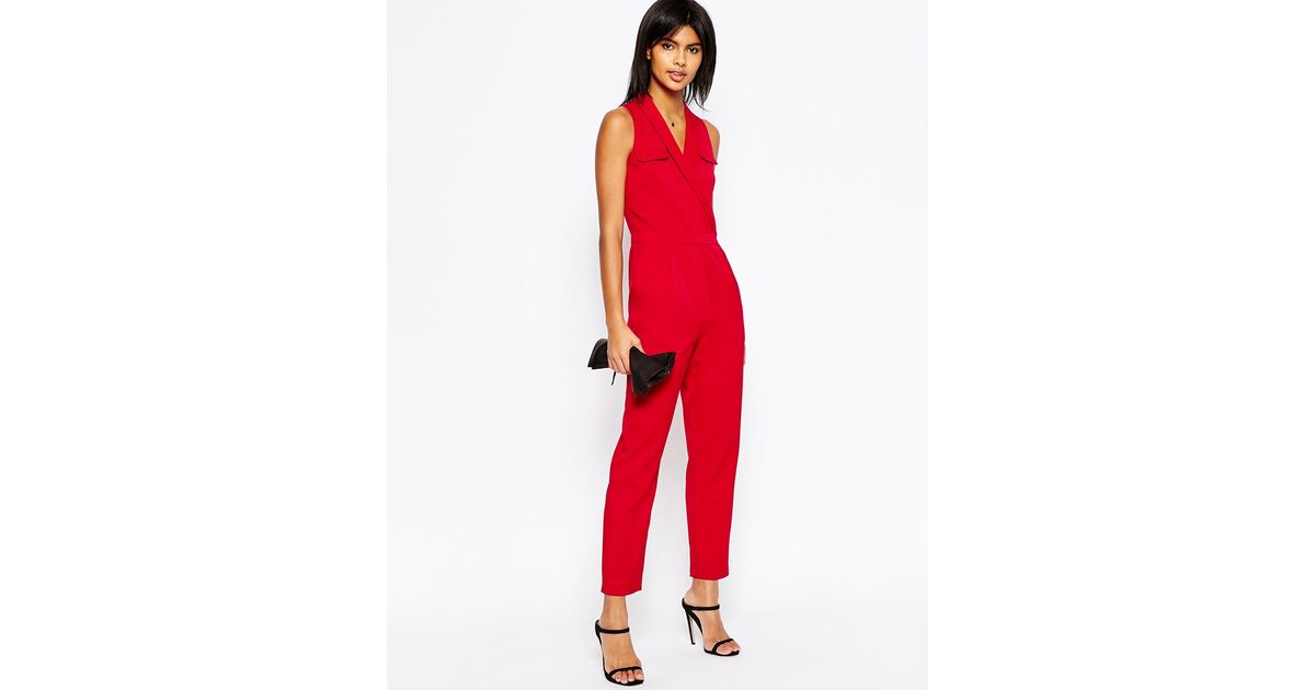 red jumpsuit with pockets