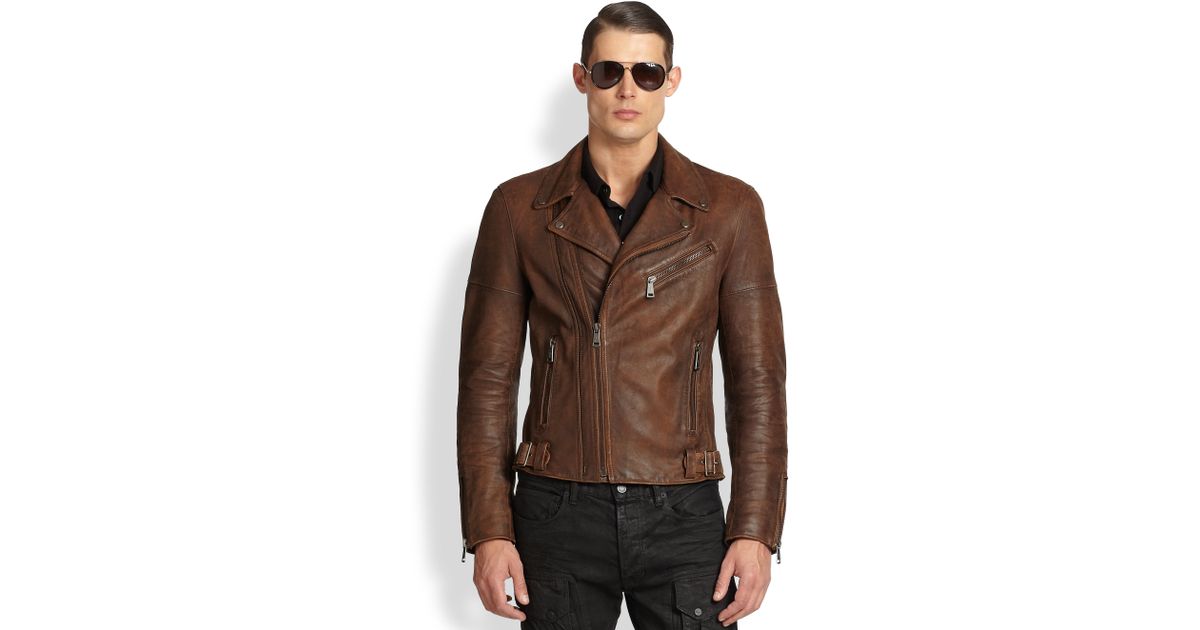 Ralph Lauren Black Label Brown Thunderbolt Leather Biker Jacket For Men