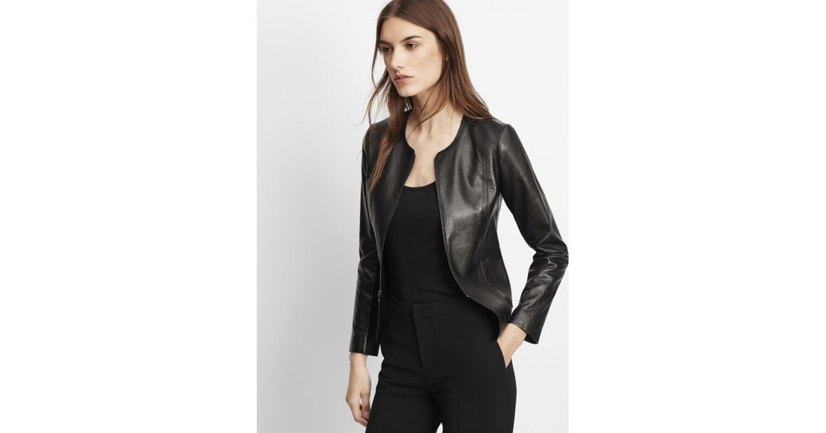 Vince Tailored Collarless Leather Jacket in Black Lyst UK