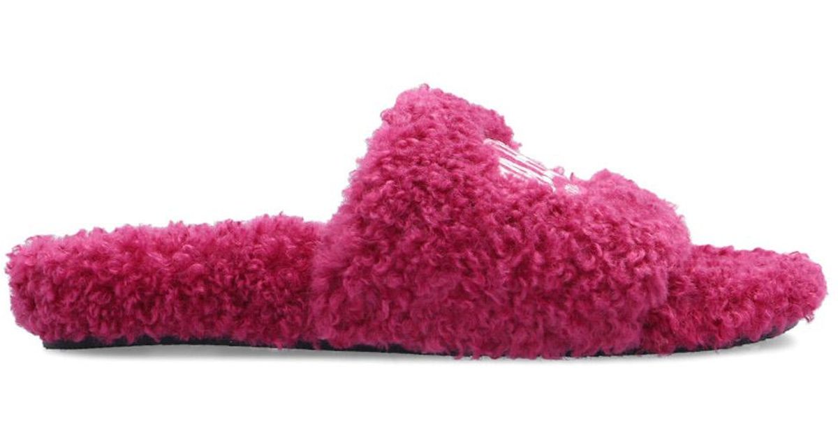 Balenciaga Cities Paris Furry Slide Sandal in Pink | Lyst