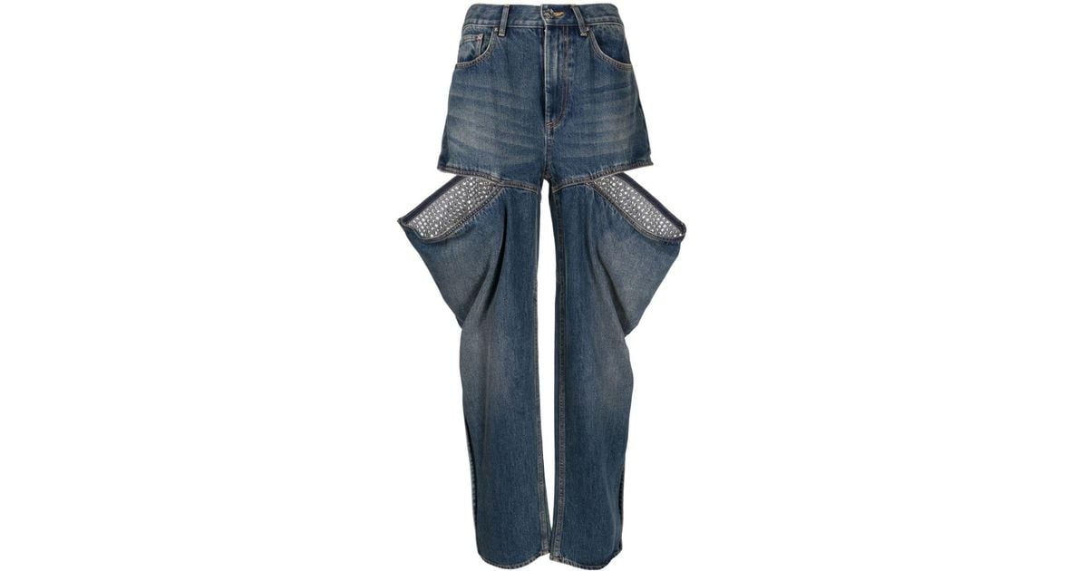 Area Crystal-slits Tapered Jeans in Blue | Lyst