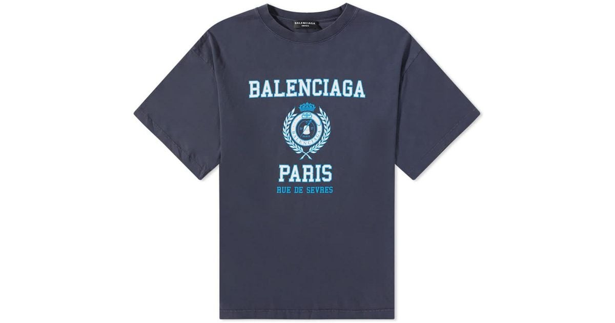 Balenciaga Cotton Blue Varsity Logo Tee for Men | Lyst