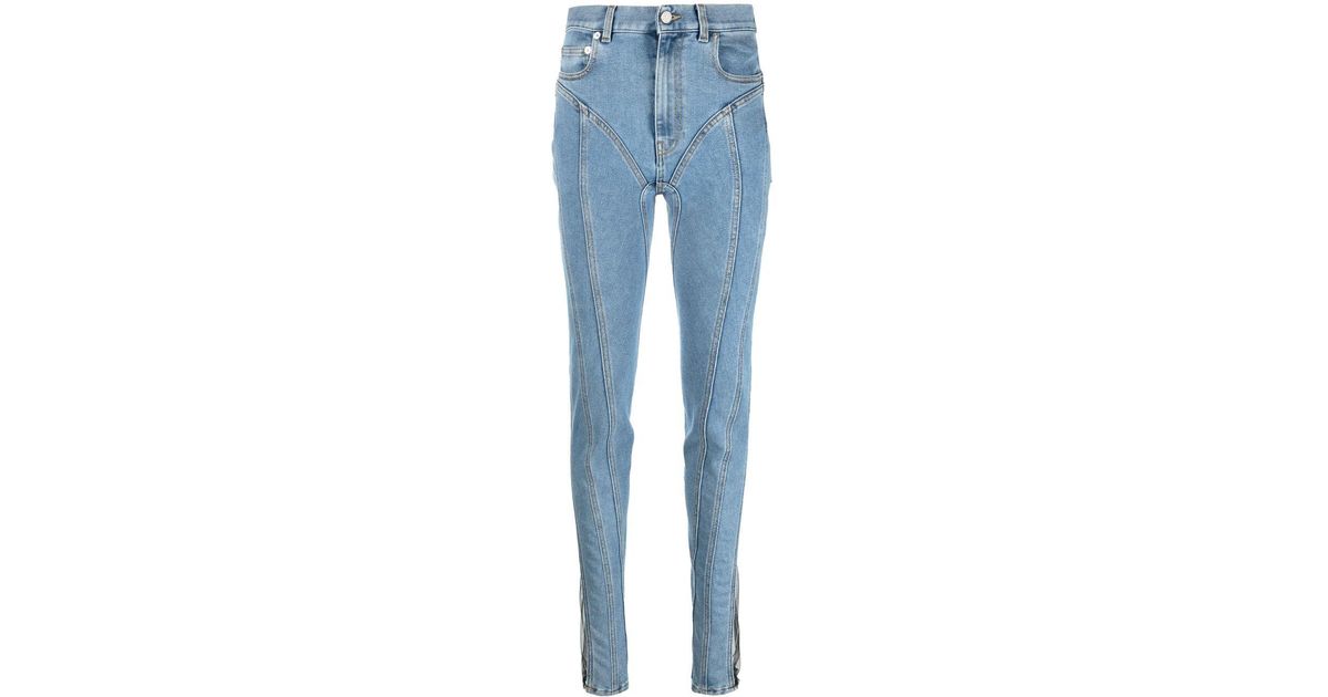 Mugler Sheer-panelled Skinny Jeans in Blue | Lyst
