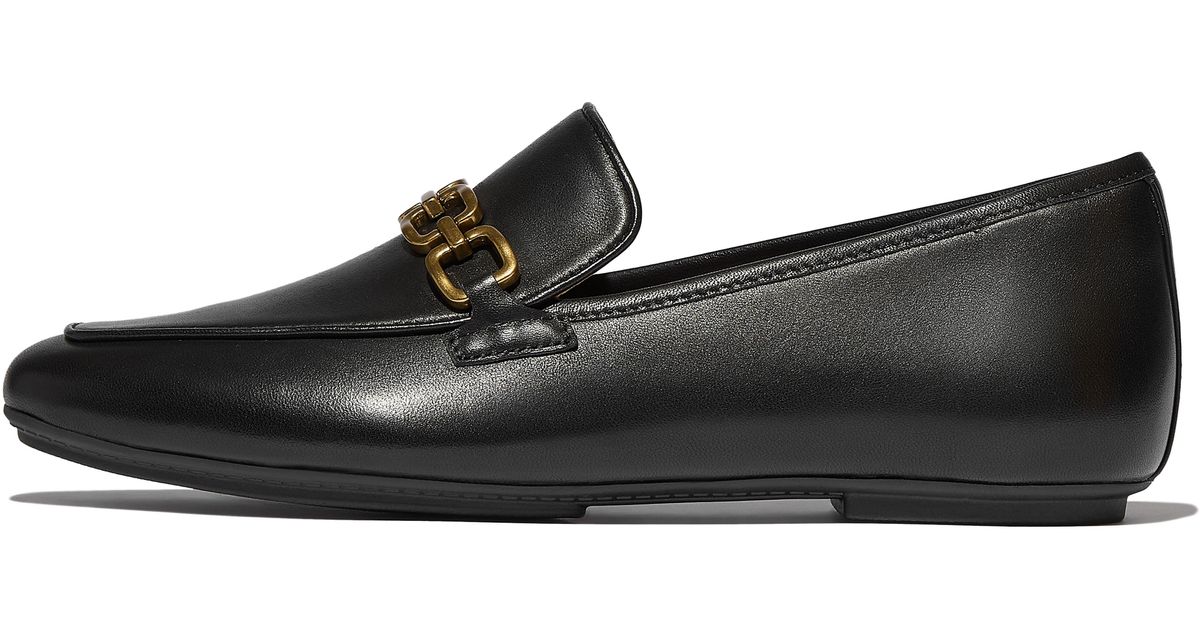 Fitflop Women Delicato Square-chain Soft Leather Loafers in Black