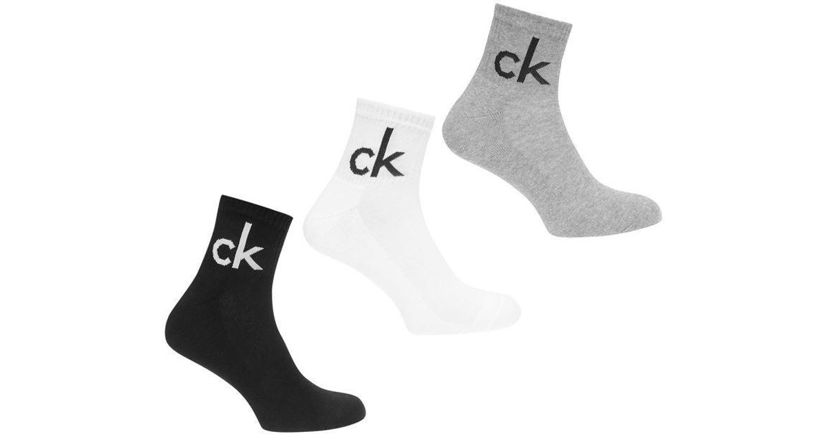 Calvin Klein Cotton Quarter Logo 3 Pack Socks In Black For Men Lyst