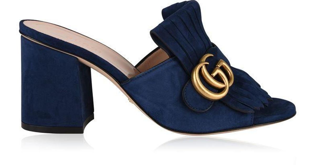 Gucci Suede Mid Heel Gg Mules in Navy (Blue) - Save 44% - Lyst