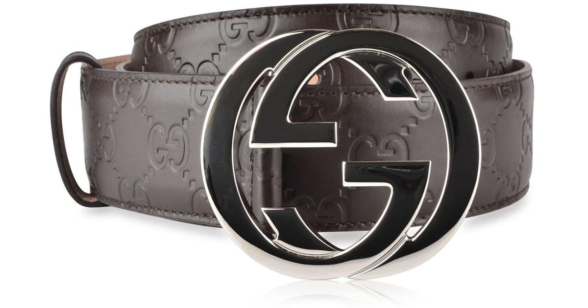 Gucci Leather Interlocked Embossed Belt in Brown - Lyst