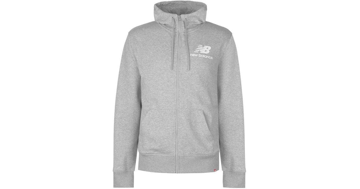 New Balance Cotton Essentials Stacked Logo Full Zip Hoodie in Grey