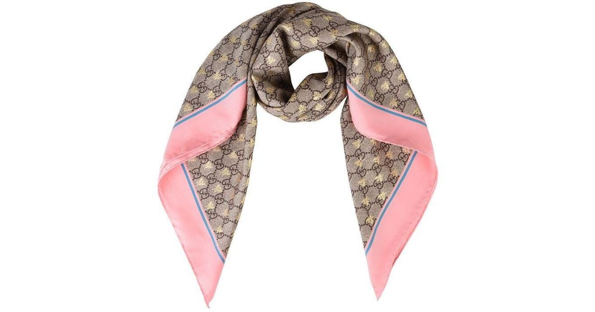 Gucci Silk Bee Gg Scarf in Pink Lyst