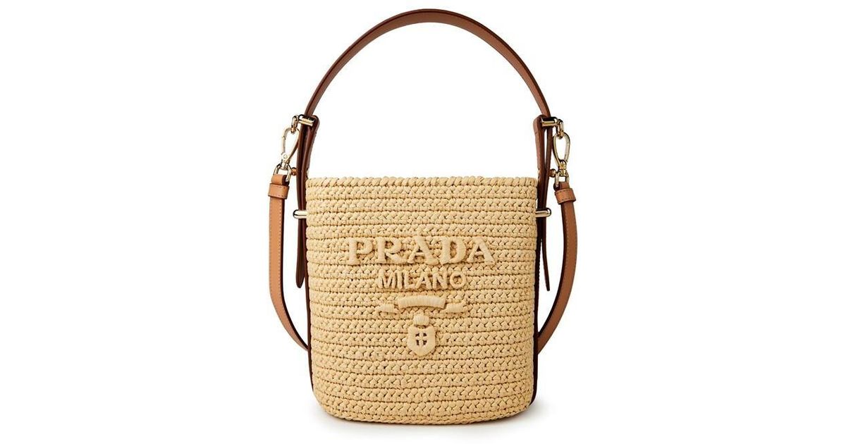 Prada Raffia Crochet Soft Bucket Bag in White | Lyst UK