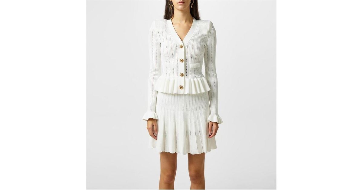 open lace back dress White Peplum Pointelle Knit Mini Dress  self-portrait-EU