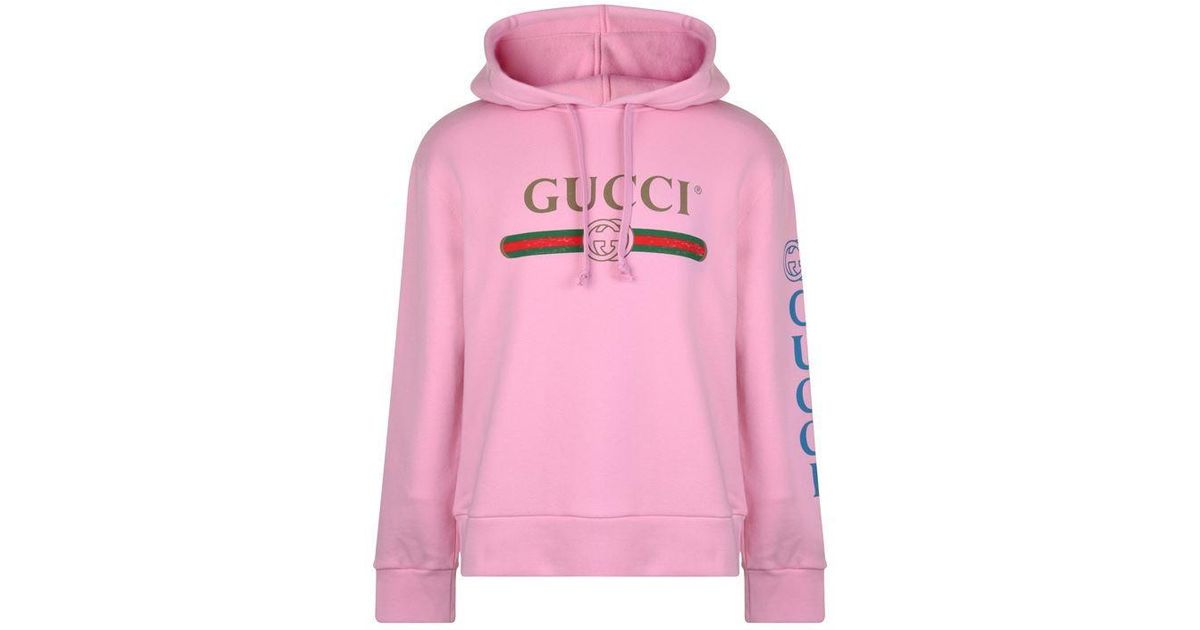 Gucci Cotton Fake Logo Embroidered Hooded Sweatshirt in Pink for Men - Lyst