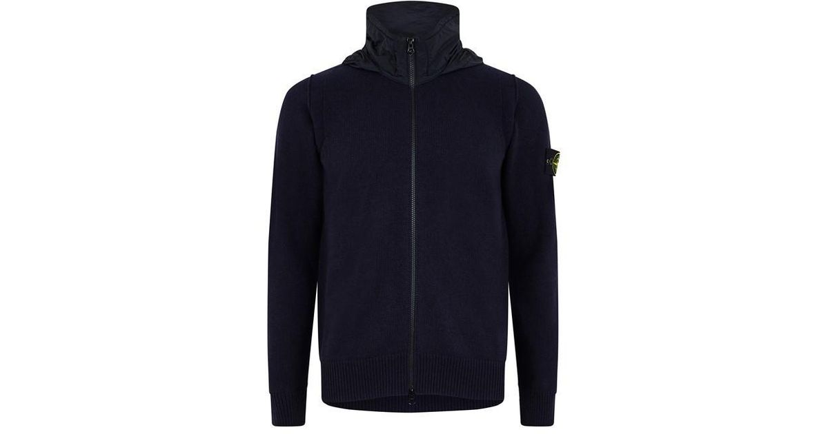 Stone Island Zipped Hooded Cardigan in Blue for Men | Lyst UK