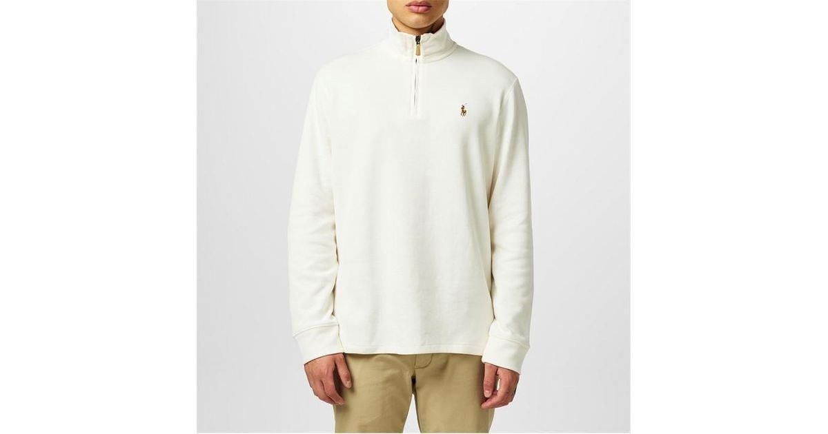 Polo Ralph Lauren Estate Fleece Quarter Zip Sweater in White for
