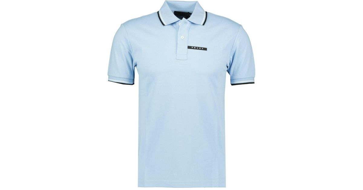 Prada Short Sleeve Polo Light Blue for Men | Lyst