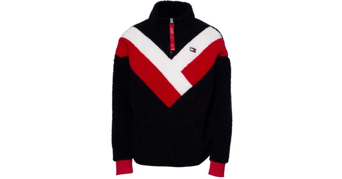 tommy hilfiger chevron half zip sherpa sweatshirt