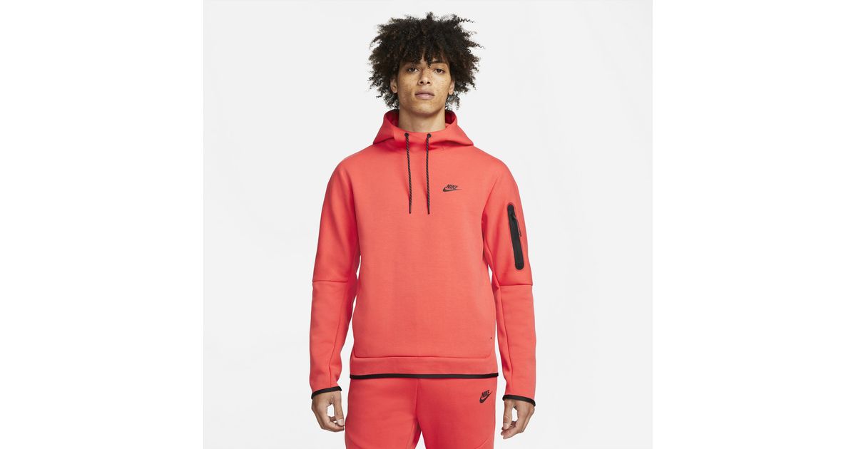 Nike Tech Fleece Pullover Hoodie in Orange/Black (Red) for Men - Lyst