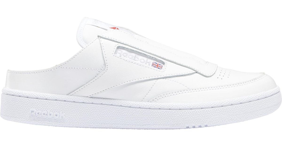 Reebok Leather Club C Laceless Clog Shoes in White/White (White) for